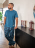 Men summer pajama set Petroleum T-shirt + Navy X Petroleum Plaid Pants